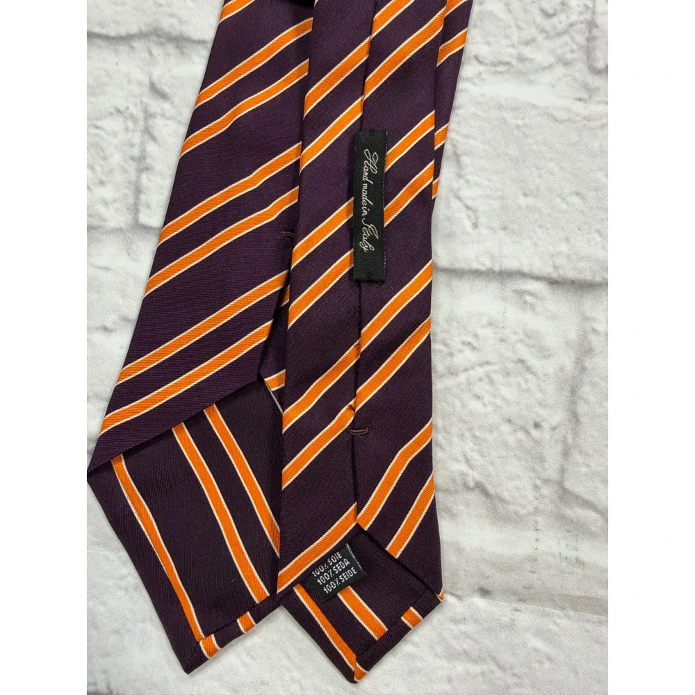 Daniel Dolce Silk Necktie OS Purple Orange Striped Excellent Italy Hand Made